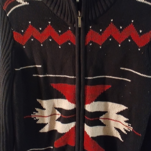 Chaps Womens Aztec Print Black Full Zip Sweater Jacket XL - Picture 13 of 15